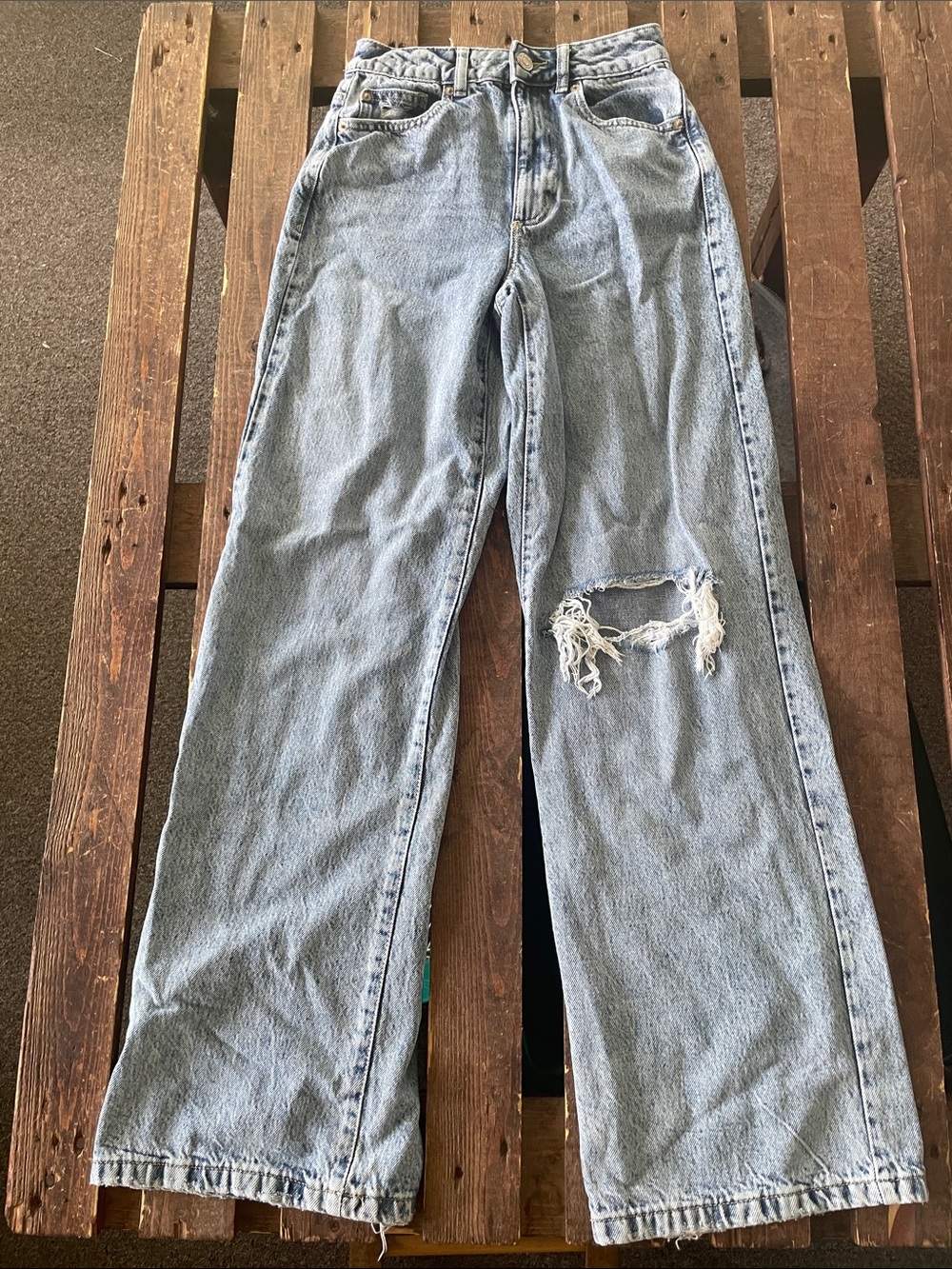 Garage Light Blue Distressed Street Wide Leg Jeans 00/23